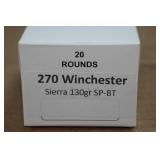 20 .270 Win 130 Gr Sierra SP BT Ammo