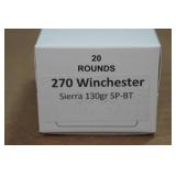 20 .270 Win 130 Gr Sierra SP BT Ammo