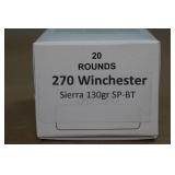 20 .270 Win 130 Gr Sierra SP BT Ammo