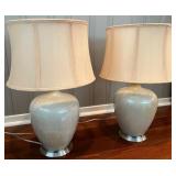 SR - Pair of Table Lamps with Cream Ceramic Base and Fabric Shades