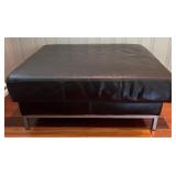 SR - Brown Leather Ottoman with Chrome Legs