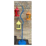 Deck - Colorful Metal Lantern Stand with 3 Hanging Lanterns