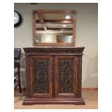 LL - Elegant Carved Wood Buffet with Marble Top and Matching Mirror