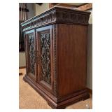 LL - Elegant Carved Wood Buffet with Marble Top and Matching Mirror
