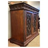 LL - Elegant Carved Wood Buffet with Marble Top and Matching Mirror