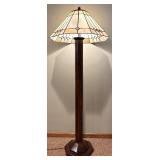 LL - Stained Glass Mission Style Floor Lamp with Wooden Base