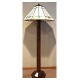 LL - Stained Glass Mission Style Floor Lamp with Wooden Base