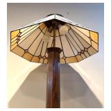 LL - Stained Glass Mission Style Floor Lamp with Wooden Base