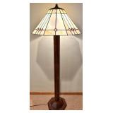 LL - Stained Glass Mission Style Floor Lamp with Wooden Base