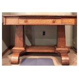 LL - Vintage Solid Quarter Sewn Oak Double Pedestal Desk