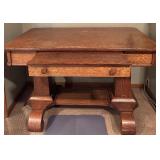 LL - Vintage Solid Quarter Sewn Oak Double Pedestal Desk