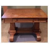 LL - Vintage Solid Quarter Sewn Oak Double Pedestal Desk