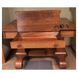 LL - Vintage Solid Quarter Sewn Oak Double Pedestal Desk