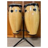 LL - Cosmic Percussion Hand-Carved Conga Drum Pair with Stand