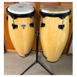 LL - Cosmic Percussion Hand-Carved Conga Drum Pair with Stand