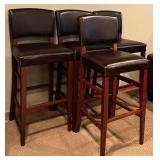 LL - Set of 4 Pier 1 Imports Italian Tall Bar Stools with Brown Faux Leather Upholstery