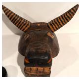 LL - Vintage Hand Carved Wooden Toro Bull Mask