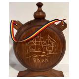 LL - Vintage 1970s Carved Wooden Wine Vessel Dracula Bran Castle Folk Art