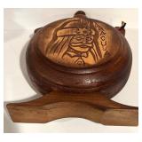 LL - Vintage 1970s Carved Wooden Wine Vessel Dracula Bran Castle Folk Art