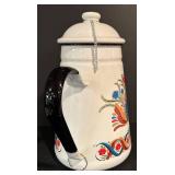 LL - Vintage Berggren Designed Enamel Teapot and Decorative Tile Set