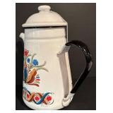 LL - Vintage Berggren Designed Enamel Teapot and Decorative Tile Set