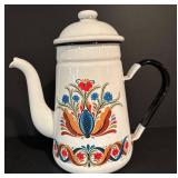 LL - Vintage Berggren Designed Enamel Teapot and Decorative Tile Set