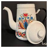 LL - Vintage Berggren Designed Enamel Teapot and Decorative Tile Set