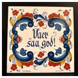 LL - Vintage Berggren Designed Enamel Teapot and Decorative Tile Set