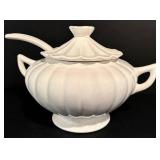 LL - Ceramic Kitchenware Set with Leaf Platter, Lidded Tureen, and Yellow Mugs