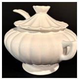 LL - Ceramic Kitchenware Set with Leaf Platter, Lidded Tureen, and Yellow Mugs