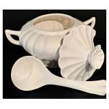 LL - Ceramic Kitchenware Set with Leaf Platter, Lidded Tureen, and Yellow Mugs
