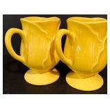 LL - Ceramic Kitchenware Set with Leaf Platter, Lidded Tureen, and Yellow Mugs