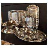LL - Vintage Collection of Silver Plated Serving Trays and Bowls