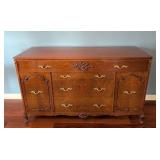 DR - Vintage Wood Sideboard Buffet with Ornate Brass Hardware
