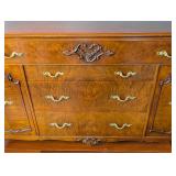 DR - Vintage Wood Sideboard Buffet with Ornate Brass Hardware