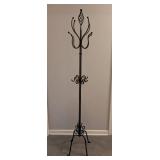 LR - Decorative Wrought Iron Standing Coat Rack with Decorative Scrollwork