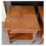 LR - Pair of Vintage Drexel Wood Side Tables with Drawer and Lower Shelf