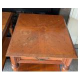 LR - Pair of Vintage Drexel Wood Side Tables with Drawer and Lower Shelf