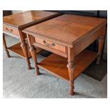 LR - Pair of Vintage Drexel Wood Side Tables with Drawer and Lower Shelf