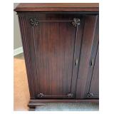 LR - Vintage Mahogany Cabinet with Carved Details and Brass Handles