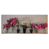 LR - Set of 6 Faux Floral Arrangements in Various Vases
