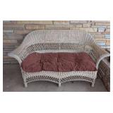 FY - Vintage Wicker Loveseat with Brown Cushion