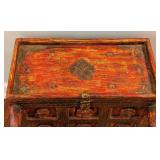 ML - Painted Wooden Decorative Cabinet with Brass Accents and Animal Carvings