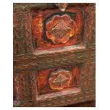 ML - Painted Wooden Decorative Cabinet with Brass Accents and Animal Carvings