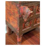 ML - Painted Wooden Decorative Cabinet with Brass Accents and Animal Carvings