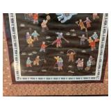 ML - Framed Embroidered Ethnic Textile and Wheel of Life Print Art Set