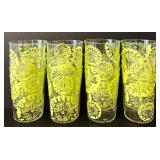 DR - Set of 12 Plastic Tumblers with Lime Floral Design, 4.5 Inch