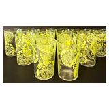 DR - Set of 12 Plastic Tumblers with Lime Floral Design, 4.5 Inch