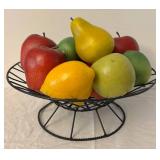 DR - Decorative Metal Basket, Fruit Bowl, and Assorted Faux Fruit Kitchen Decor Set
