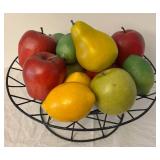 DR - Decorative Metal Basket, Fruit Bowl, and Assorted Faux Fruit Kitchen Decor Set